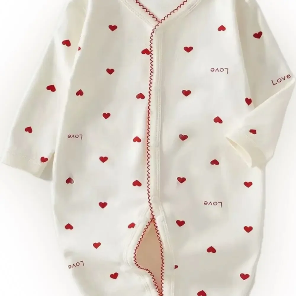 New Heart Print Kids Sleep Suit White and Red NB
